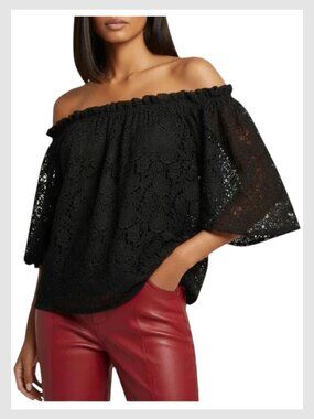 Maeve Anthropologie Off Shoulder Lace Blouse Black XS